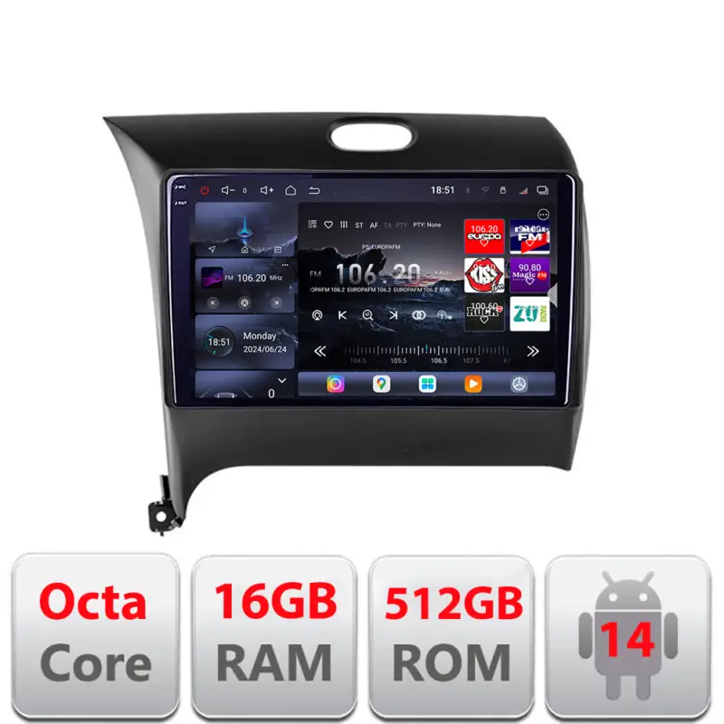 Navigație Android Kia Cerato 2013-2017 Edotec QLED 2K 16+512GB Preț promoțional
