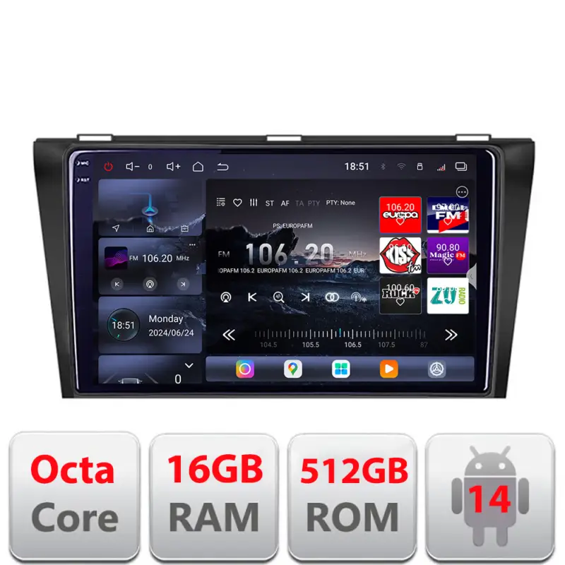 Calitate înaltă Navigație Mazda 3 2004-2009 Edotec QLED 2K, 16GB RAM, 512GB, 360
