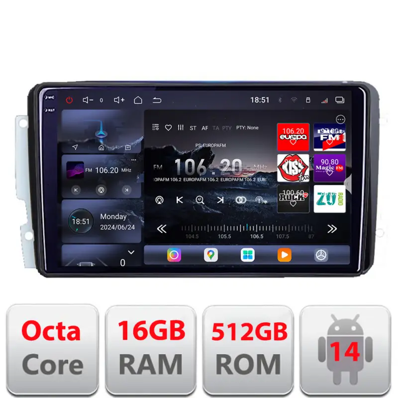 Plată securizată Navigație Android Mercedes C W203 / CLK W209 / G, QLED 2K, 16GB RAM, 512GB