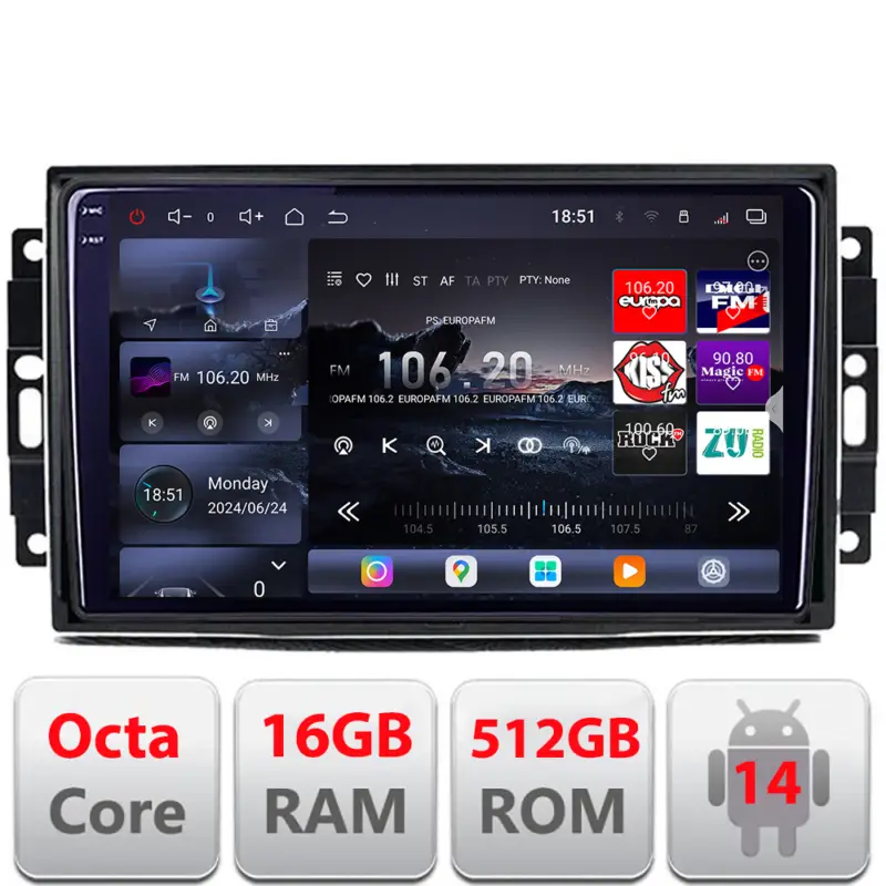 Navigație Android Chrysler Jeep Edotec Kit-202 QLED 2K 16GB+512GB Retur gratuit