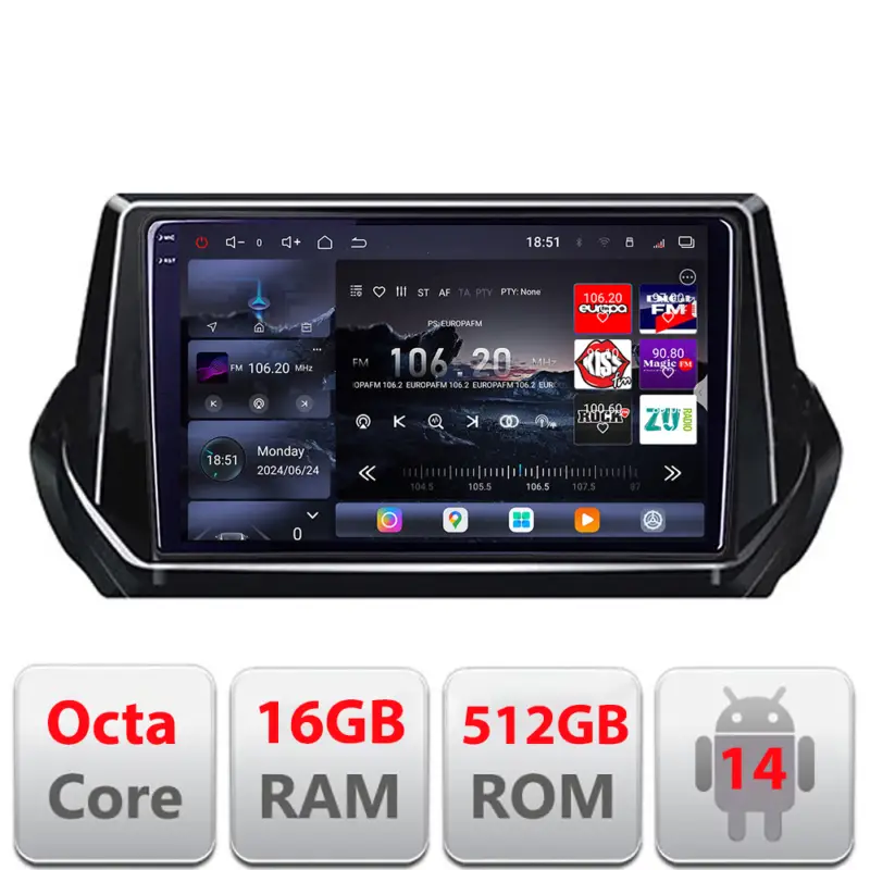 Navigație Android Peugeot 2008 2020+ QLED 2K, 16GB RAM, 512GB, 360 Cel mai bun preț