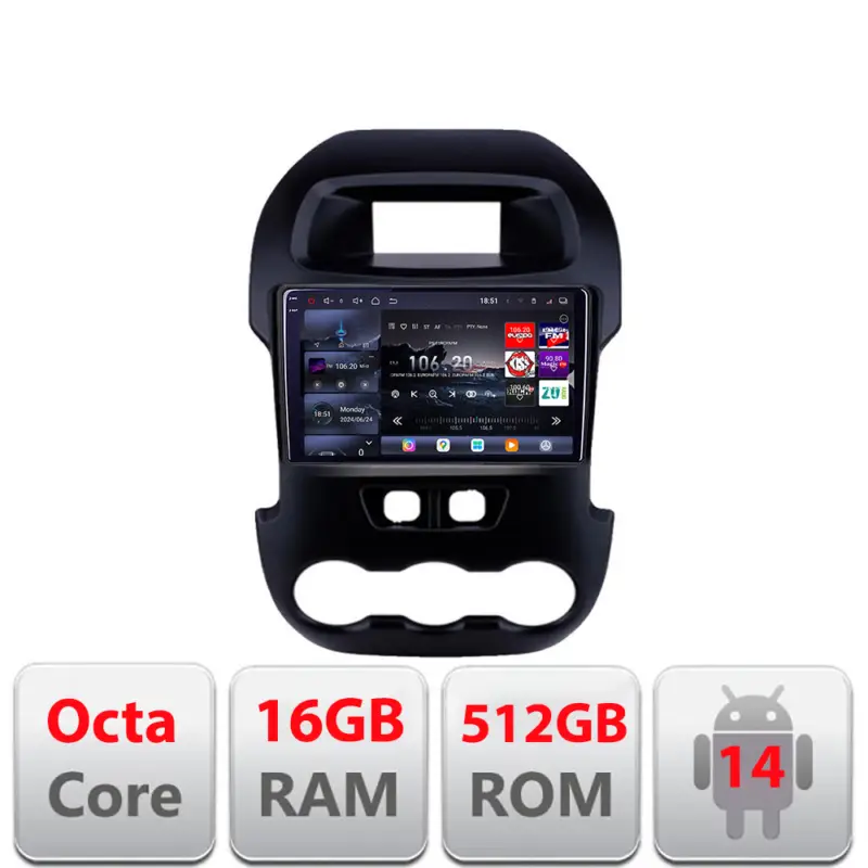 Doar azi Navigatie Android Ford Ranger 2011-2015 QLED 2K, 16GB RAM, 512GB, 360