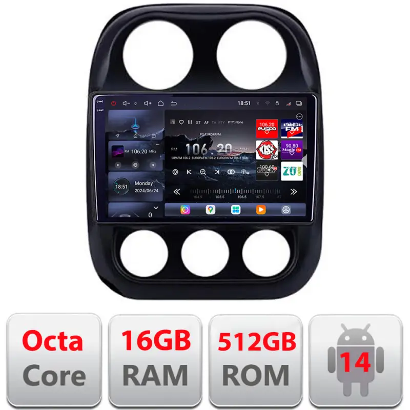 Navigatie Android Jeep Compass 2010-2016 Edotec QLED 2K 16GB+512GB 360 Discount
