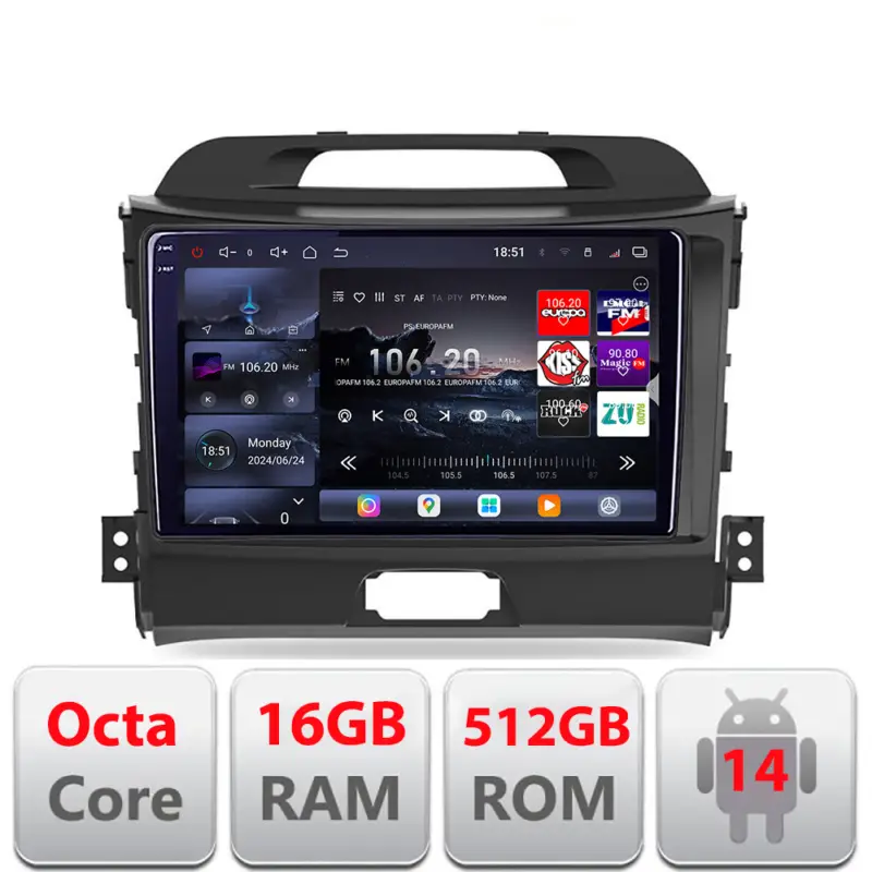 Navigație Kia Sportage 2010-2016 Edotec QLED 2K, 16GB RAM, 512GB Ieftin