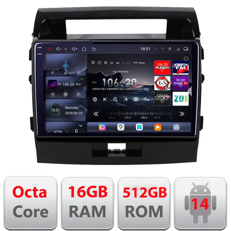 Navigație Toyota Land Cruiser 2008-2015 Edotec QLED 2K 16GB+512GB Vezi acum