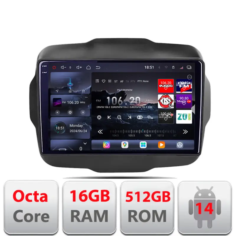 Navigație Android Jeep Renegade 2015-2020 Edotec QLED 2K 16GB+512GB Preț mic