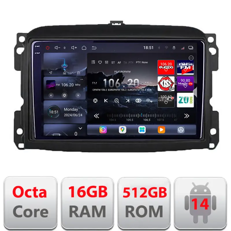 Ofertă de sezon Navigatie Android Fiat 500L 2012-2017 QLED 2K, 16GB RAM, 512GB