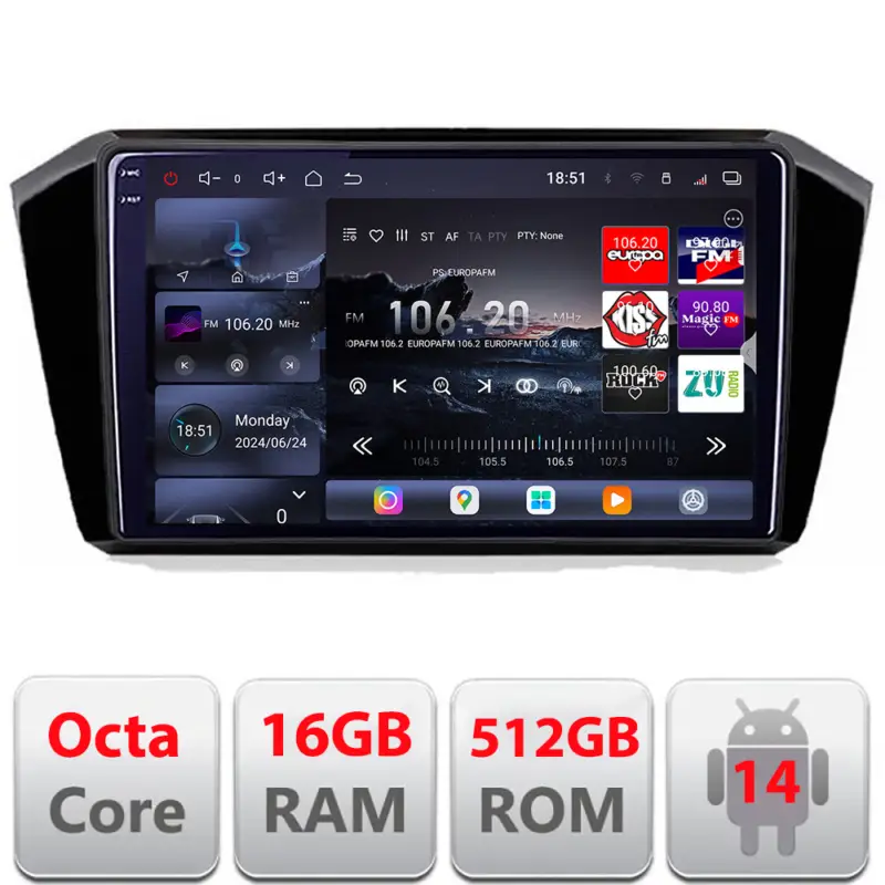 Navigatie VW Passat 2015+ Edotec Kit-518 QLED 2K, 16GB RAM, 512GB, Android Comandă acum