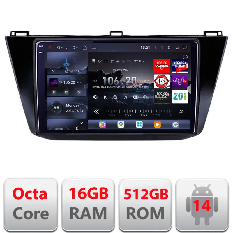 Navigatie Android VW Tiguan 2016+ Edotec QLED 2K 16GB RAM 512GB Lichidare de stoc