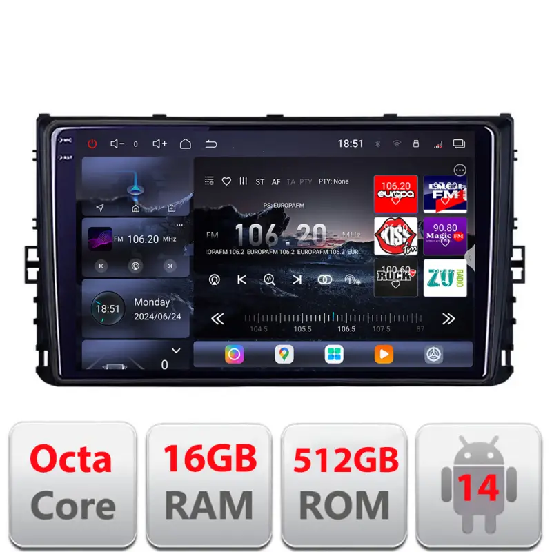 Navigație auto VW Edotec Kit-933 QLED 2K, 16GB RAM, 512GB, Android Retur gratuit