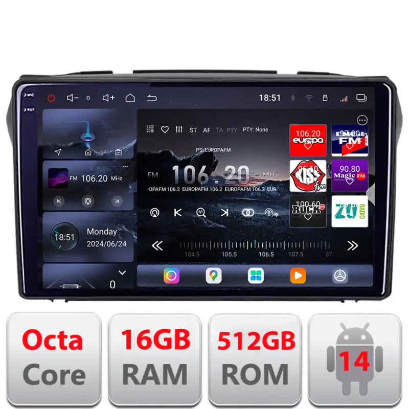 Navigație Android Suzuki Alto 2009-2016, QLED 2K, 16GB RAM, 512GB Premium