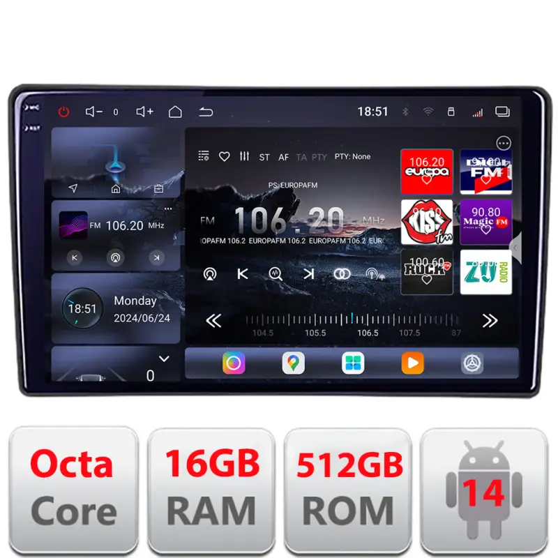 Calitate înaltă Navigație Toyota Auris 2007-2013 Android QLED 2K, 16GB RAM, 512GB