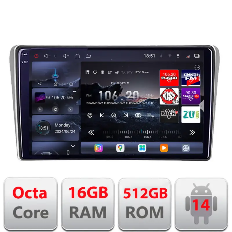 Cel mai vândut Navigatie Toyota Avensis 2003-2008 Edotec QLED 2K Android 16GB RAM 512GB