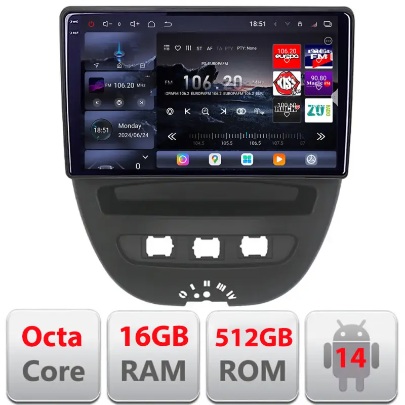 Ofertă Navigație Android QLED 2K pentru Citroen C1, Peugeot 107 și Toyota Aygo 2005-2014