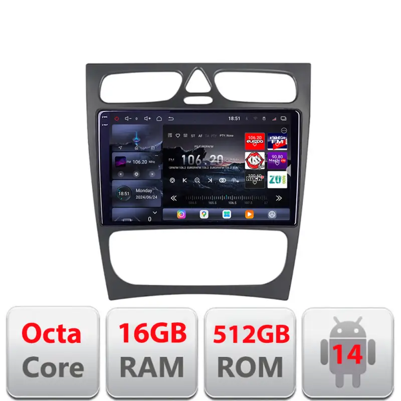 Chilipir Navigație Android Mercedes C W203 2000-2004 QLED 2K 16+512GB Edotec