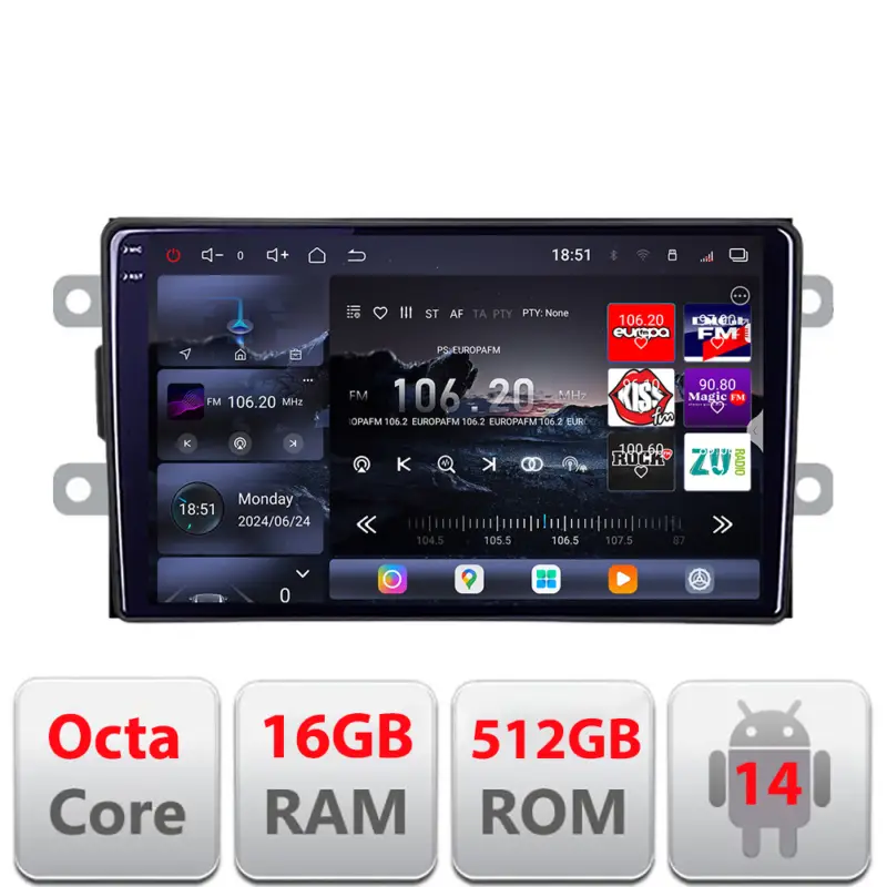 Discount Navigatie Android Dacia dupa 2012 Edotec QLED 2K, 8 nuclee, 16+512GB