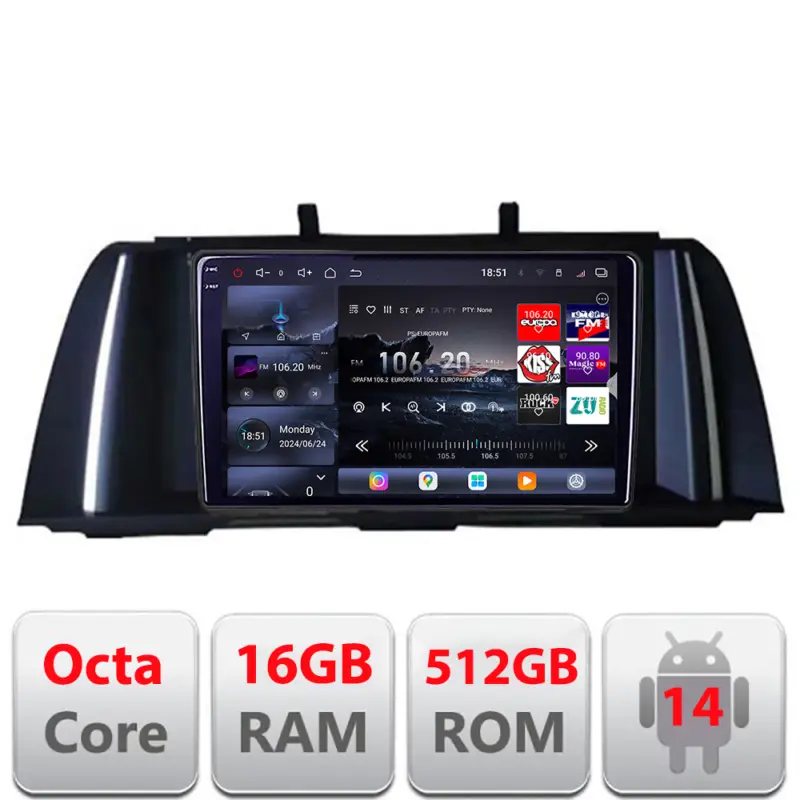 Livrare gratuită Navigație Android BMW Seria 5 F10 CIC 2010-2012 QLED 2K, 16GB RAM, 512GB