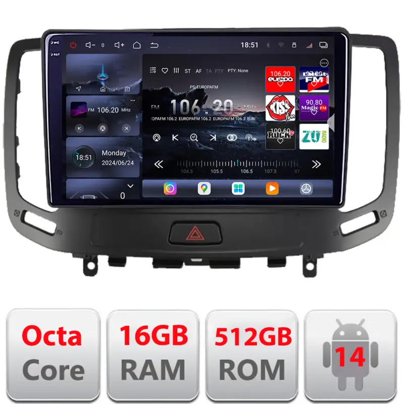 Navigatie Android Infiniti G35/G37 2006-2013, QLED 2K, 16GB RAM, 512GB Livrare rapidă