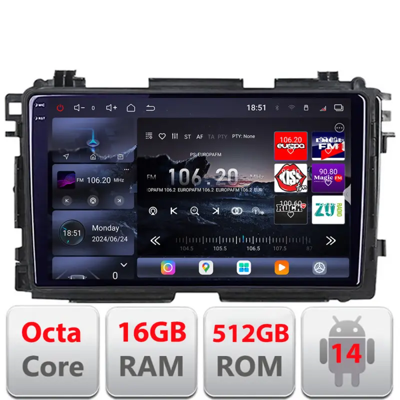 Navigație Android Honda HR-V 2013-2018 QLED 2K, 16GB RAM, 512GB Popular