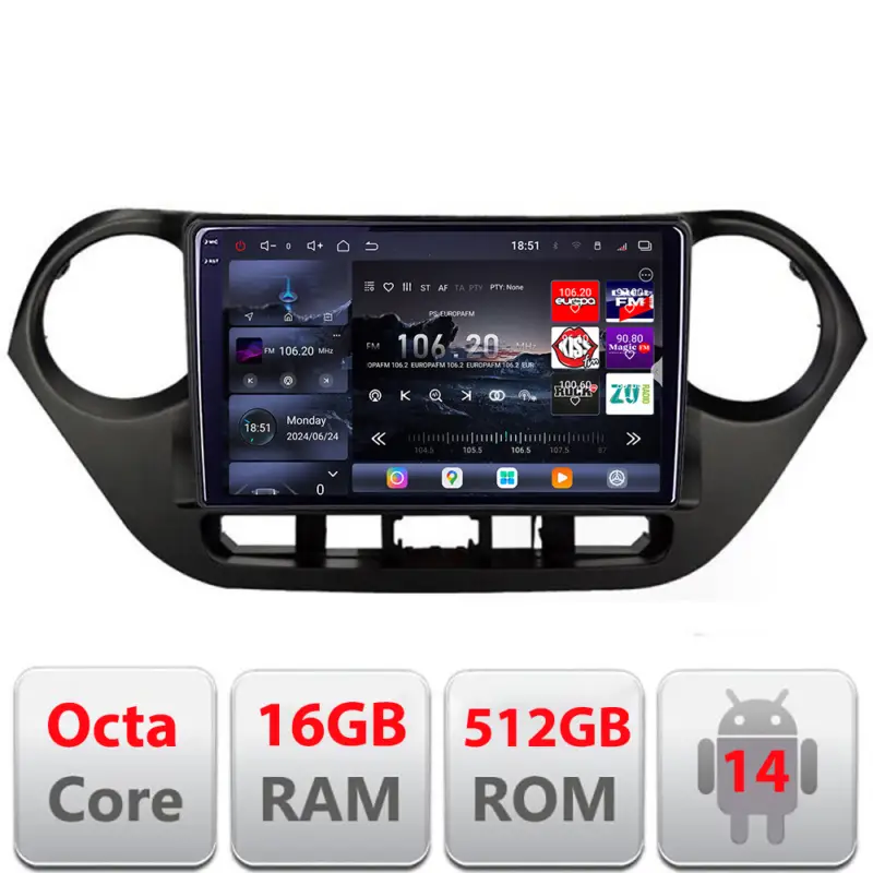 Livrare rapidă Navigație Hyundai i10 2013-2019 Edotec QLED 2K Android 16GB+512GB