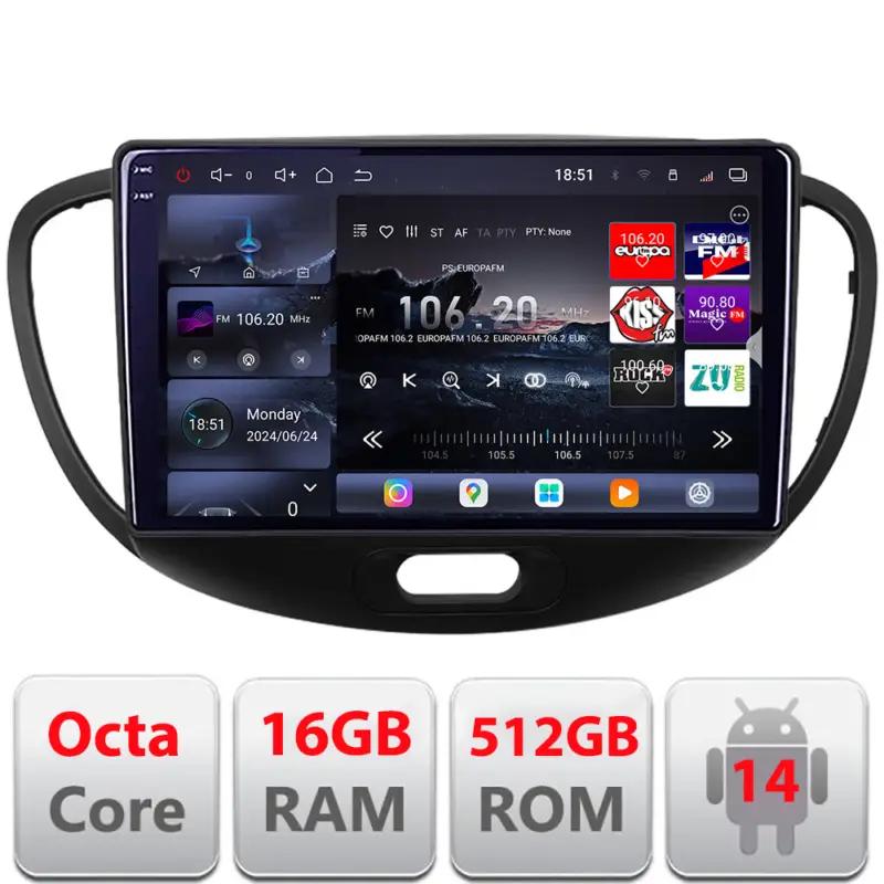 Ofertă limitată Navigație Android Hyundai i10 2007-2013 QLED 2K GPS 16GB RAM 512GB