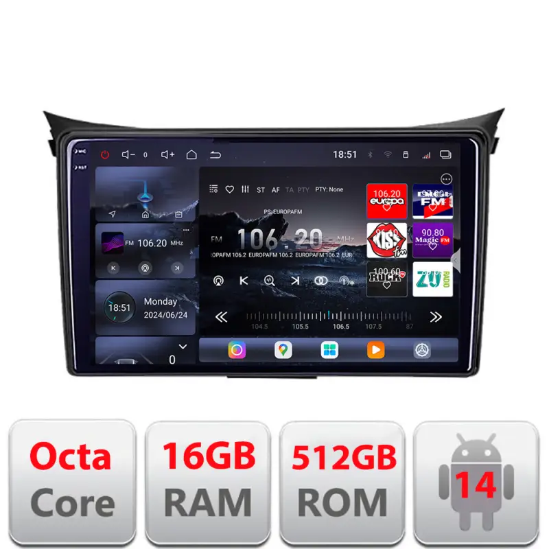 Navigație Android Hyundai i30 2011-2016 QLED 2K, 16GB RAM, 512GB, 360 Expediere rapidă