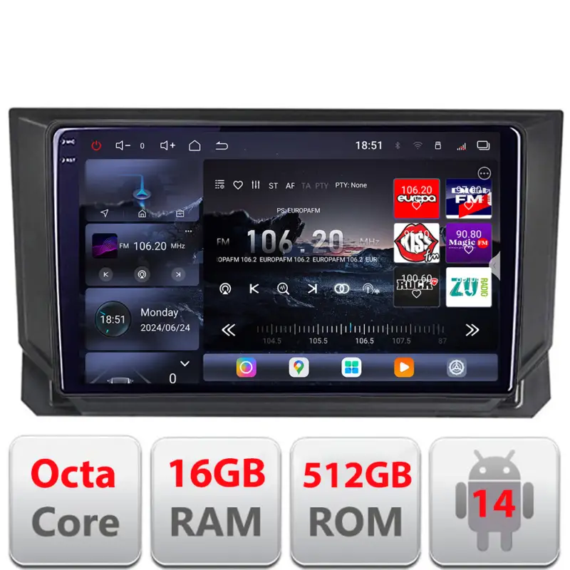 Reducere specială Navigatie Android Seat Ibiza 2017+ Edotec QLED 2K 16GB RAM 512GB cu 360