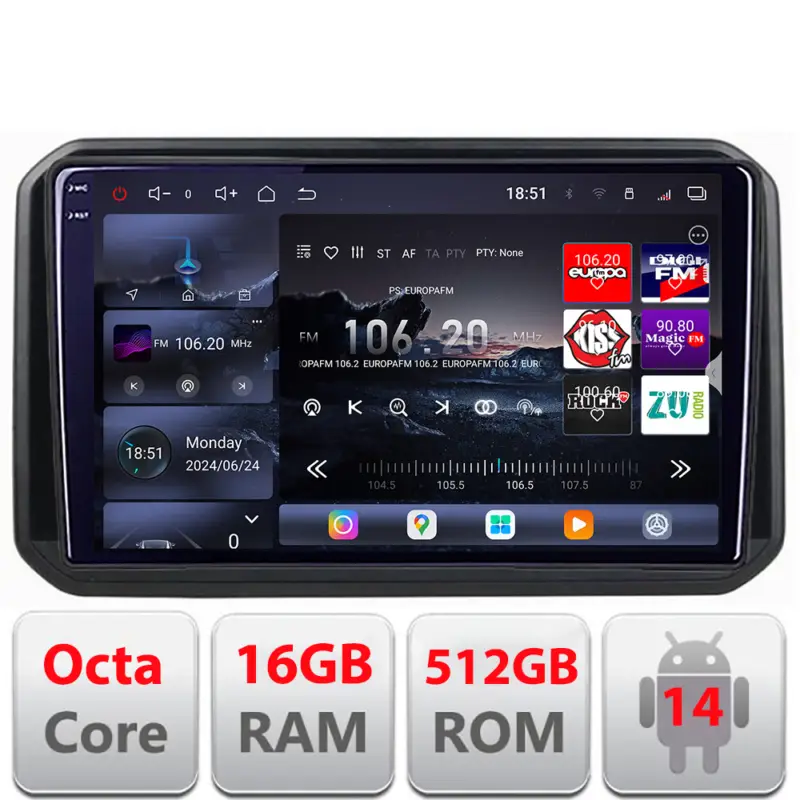 Preț redus Navigație Android Suzuki Ignis 2016+ Edotec QLED 2K, 16GB RAM, 512GB