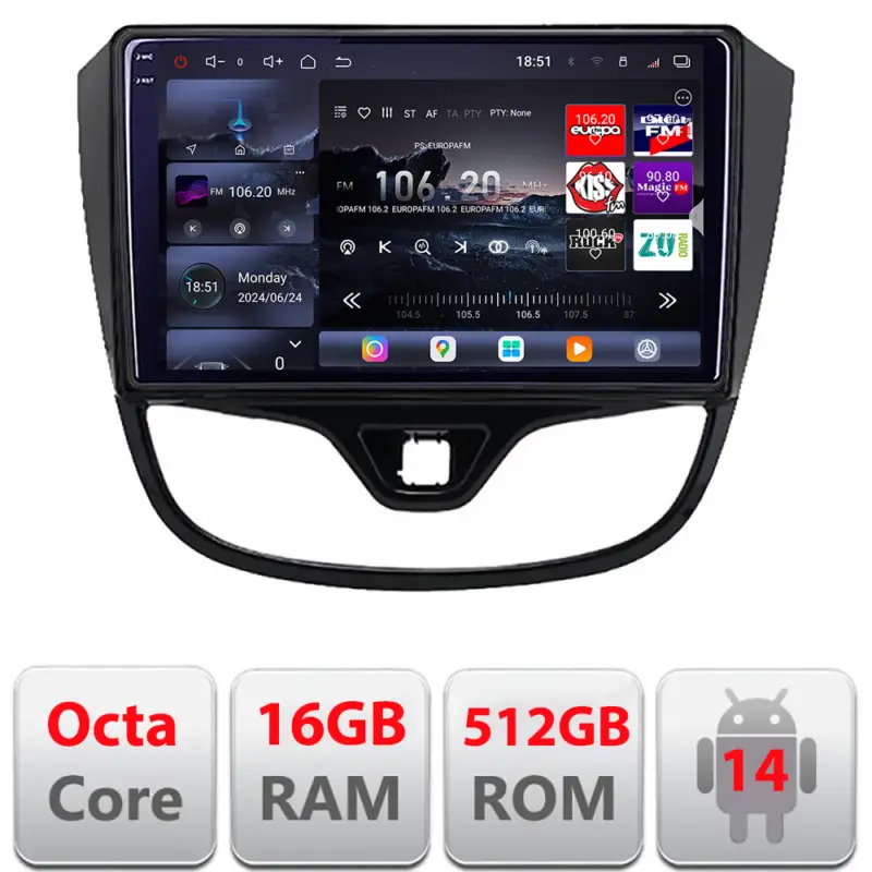 Calitate înaltă Navigație Opel Karl 2017+ Edotec QLED 2K, 16GB RAM, 512GB, Android