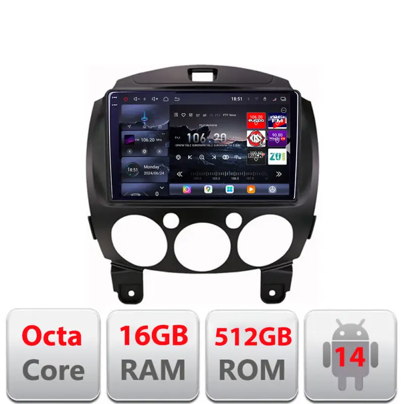 Navigație Android Mazda 2 2007-2013 cu QLED 2K, 16GB RAM, 512GB Chilipir