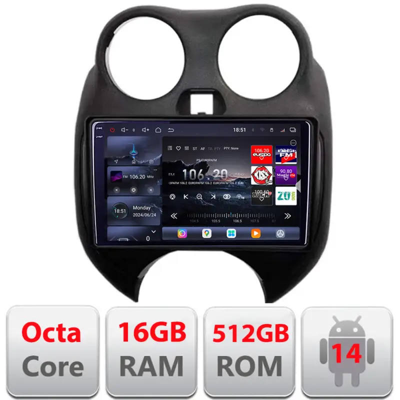 Navigatie Android Nissan Micra 2010-2014, QLED 2K, 16GB RAM, 512GB Retur gratuit