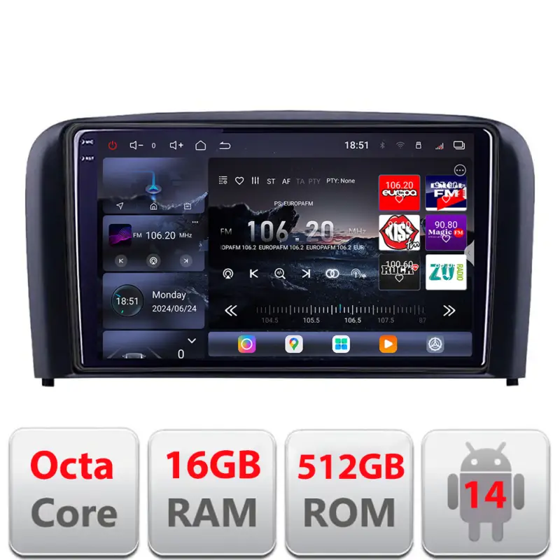 Premium Navigatie Android Volvo S80 2004-2006 Edotec QLED 2K 16GB RAM 512GB