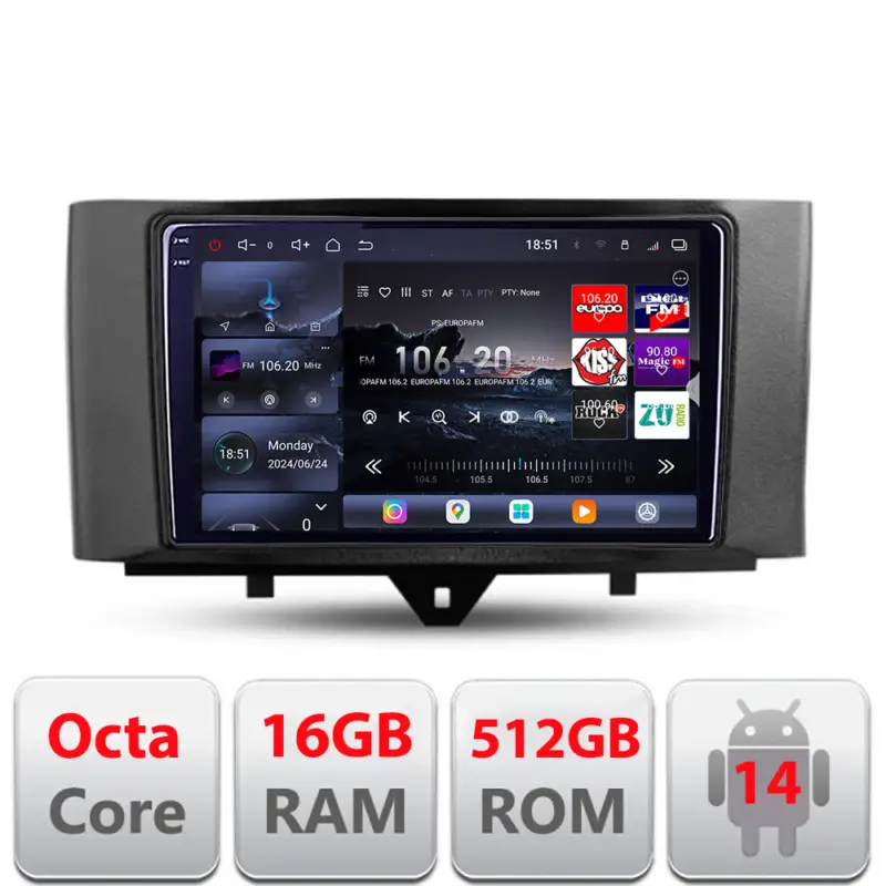 Popular Navigatie Android Smart ForTwo 2010-2015 Edotec QLED 2K 16GB+512GB
