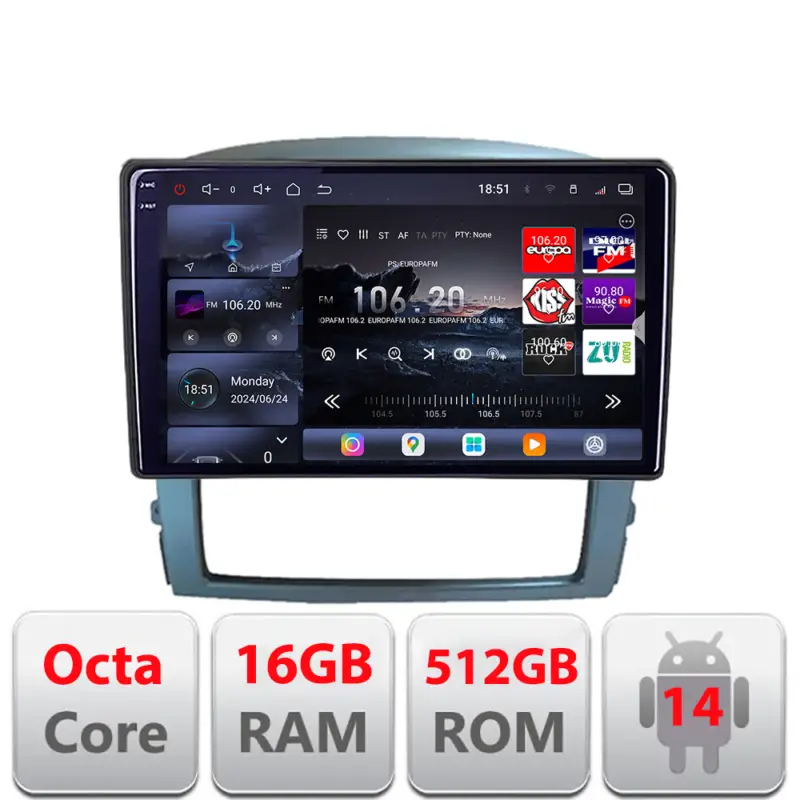 Navigație Android Kia Sorento 2006-2009 QLED 2K, 16GB RAM, 512GB Livrare expres