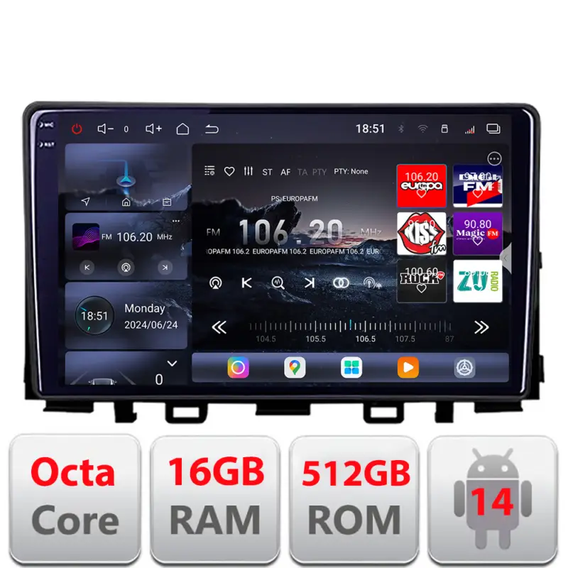 Navigatie Android Kia Stonic 2016-2020 QLED 2K, 16GB RAM, 512GB Preț redus