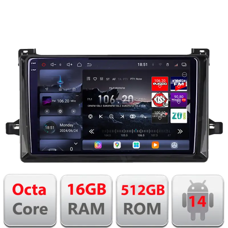 Navigație Android Toyota Prius 2015+ Edotec QLED 2K, 16GB RAM, 512GB Expediere rapidă