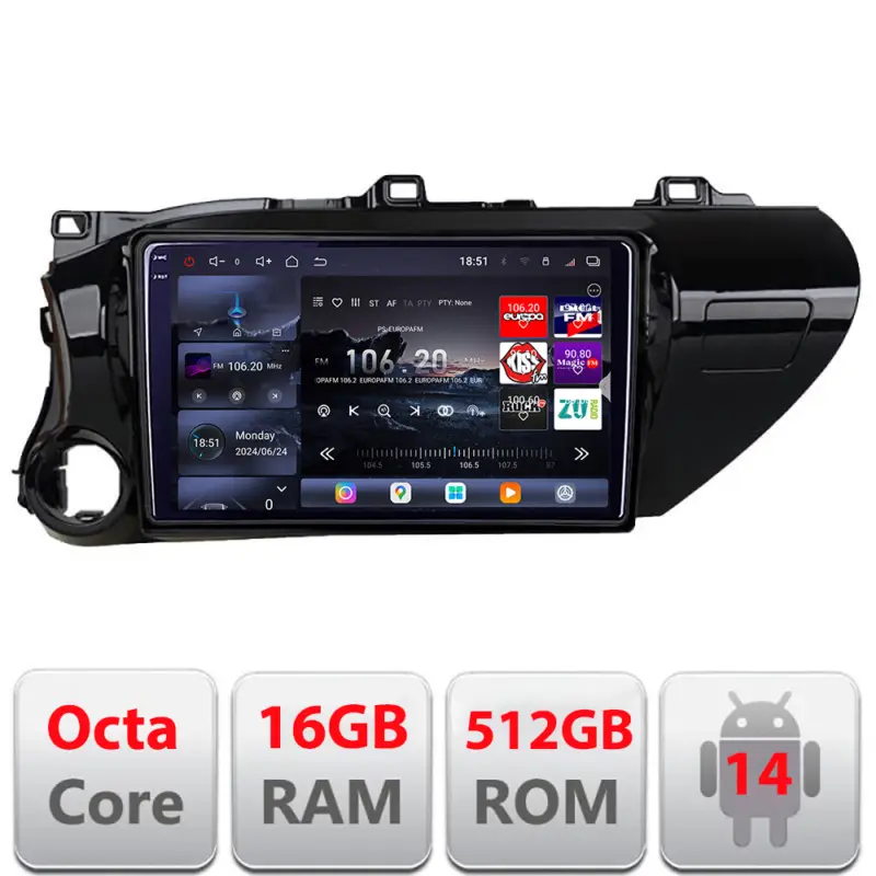 Chilipir Navigație Toyota Hilux 2016+ Edotec QLED 2K, 16GB RAM, 512GB, Android