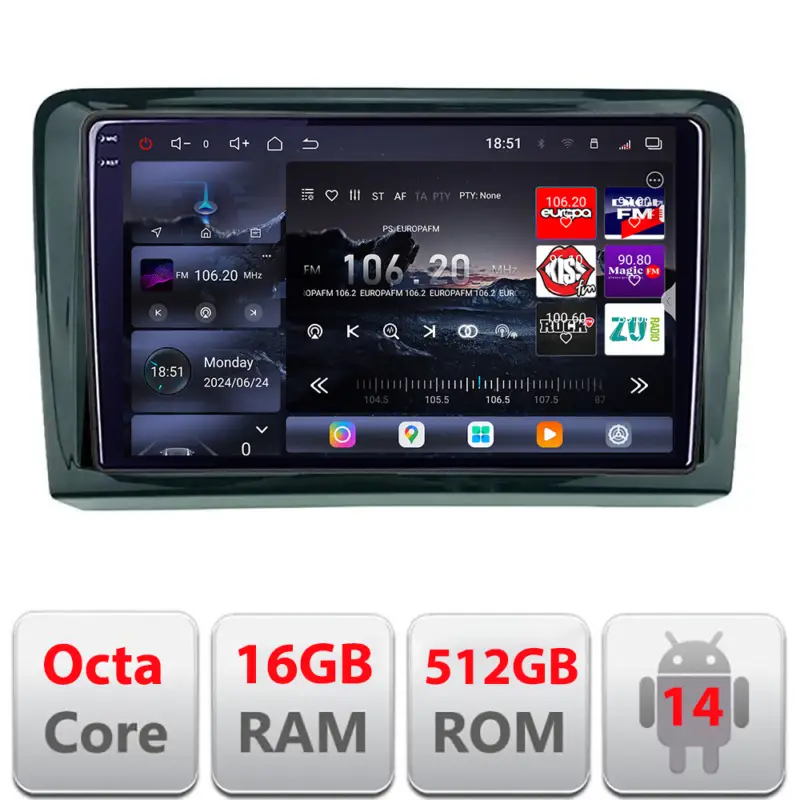 Navigație auto VW PQB Edotec QLED 2K, Android, 16GB RAM, 512GB Preferatul clienților