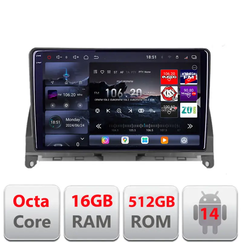 Navigație Android Mercedes W204 2008-2012 QLED 2K 16+512GB 360 Ofertă limitată