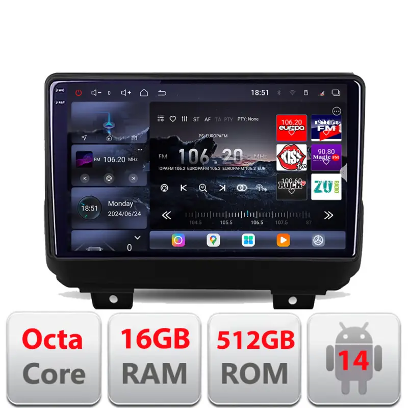 Lichidare de stoc Navigatie Android Jeep Wrangler 2018+ Edotec QLED 2K 16GB RAM 512GB
