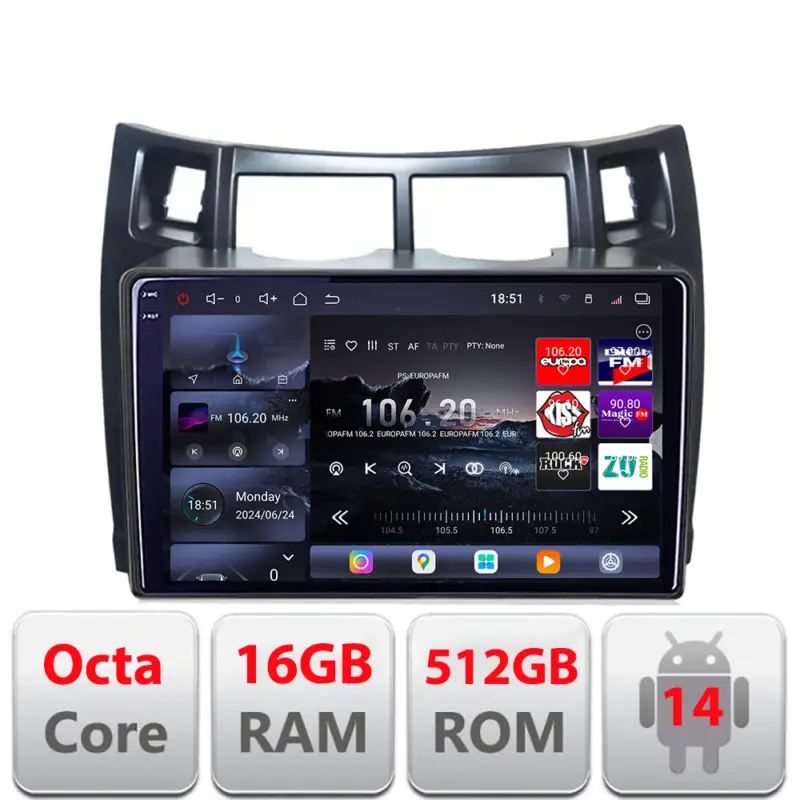 Chilipir Navigație Android Toyota Yaris 2008-2011 QLED 2K 16GB RAM 512GB