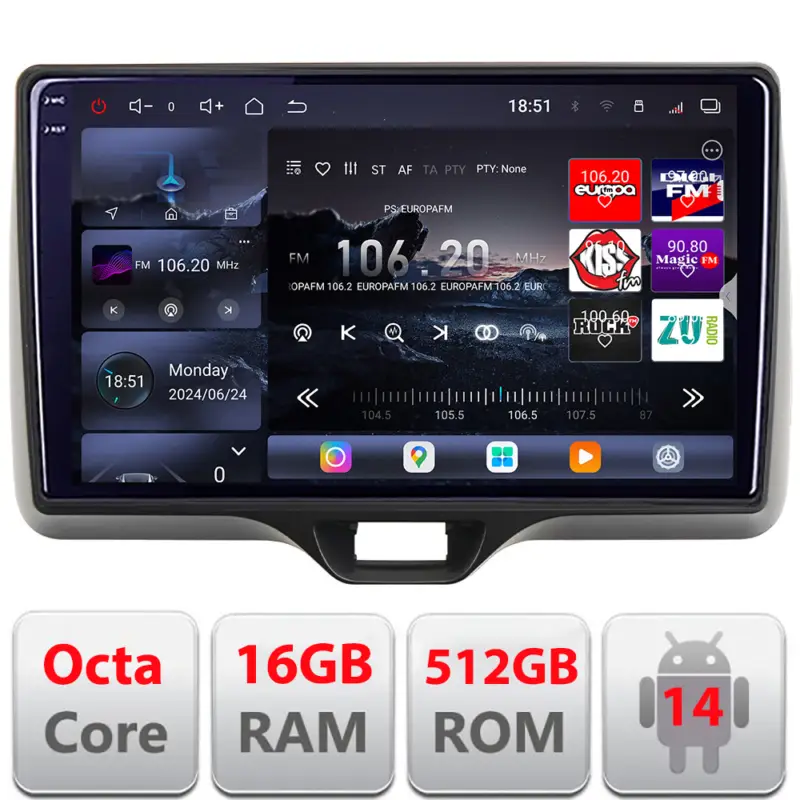 Ofertă limitată Navigatie Android Toyota Yaris 2020+ QLED 2K, 16GB RAM, 512GB, 360