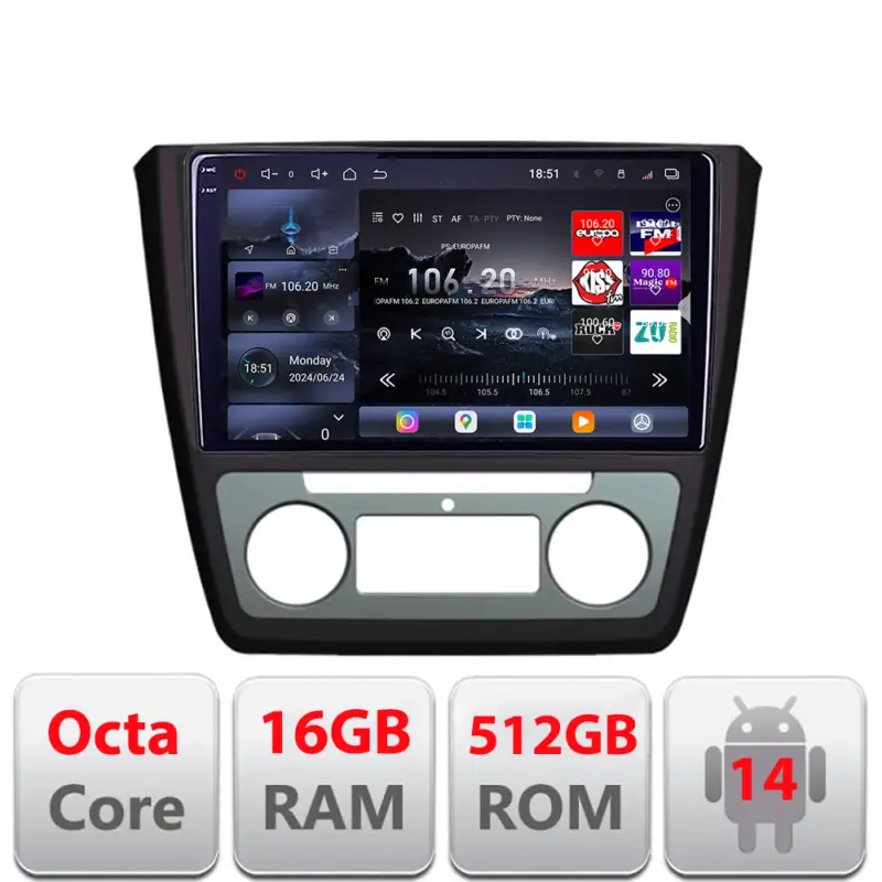 Noutate Navigatie Android Skoda Yeti 2009-2014 Edotec QLED 2K 16GB RAM 512GB