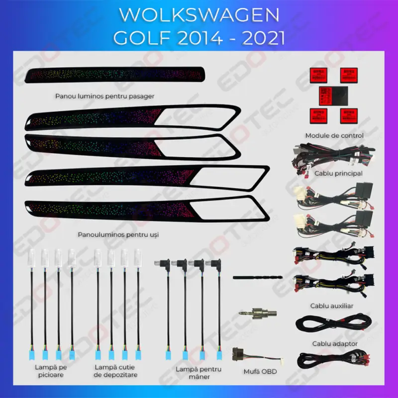 Kit lumini ambientale RGB dedicate pentru VW Golf 7, control OEM și telefon Noutate