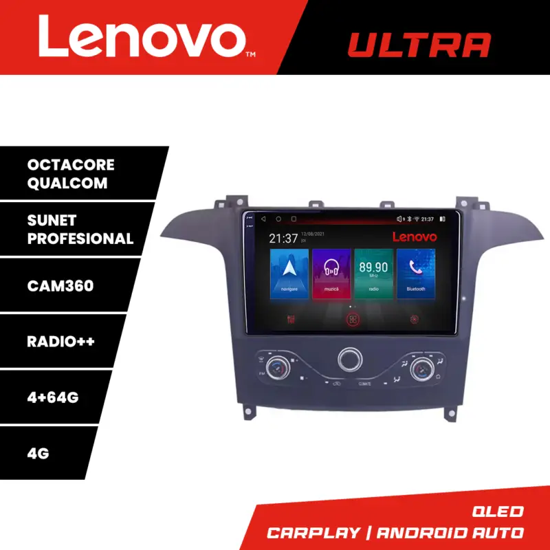 Navigație Android Ford S-Max 2006-2014 QLED 4GB+64GB 4G CarPlay Livrare expres