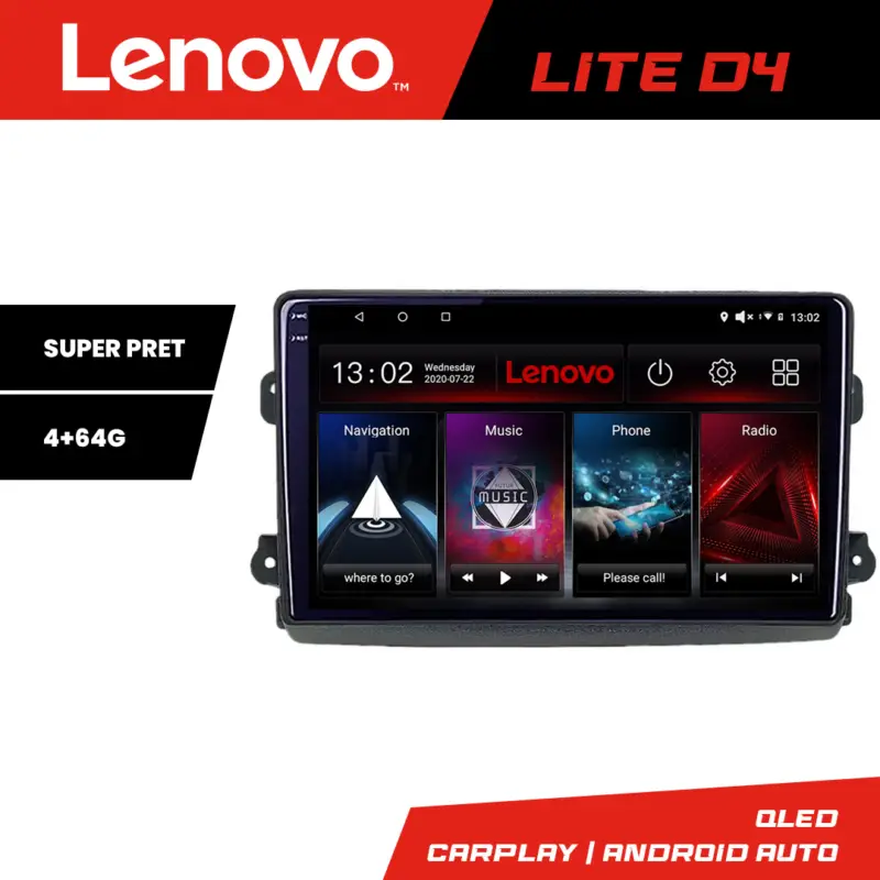 Navigație Android Fiat Ducato 2021+ Lenovo QLED 4GB RAM 64GB CarPlay Ofertă exclusivă
