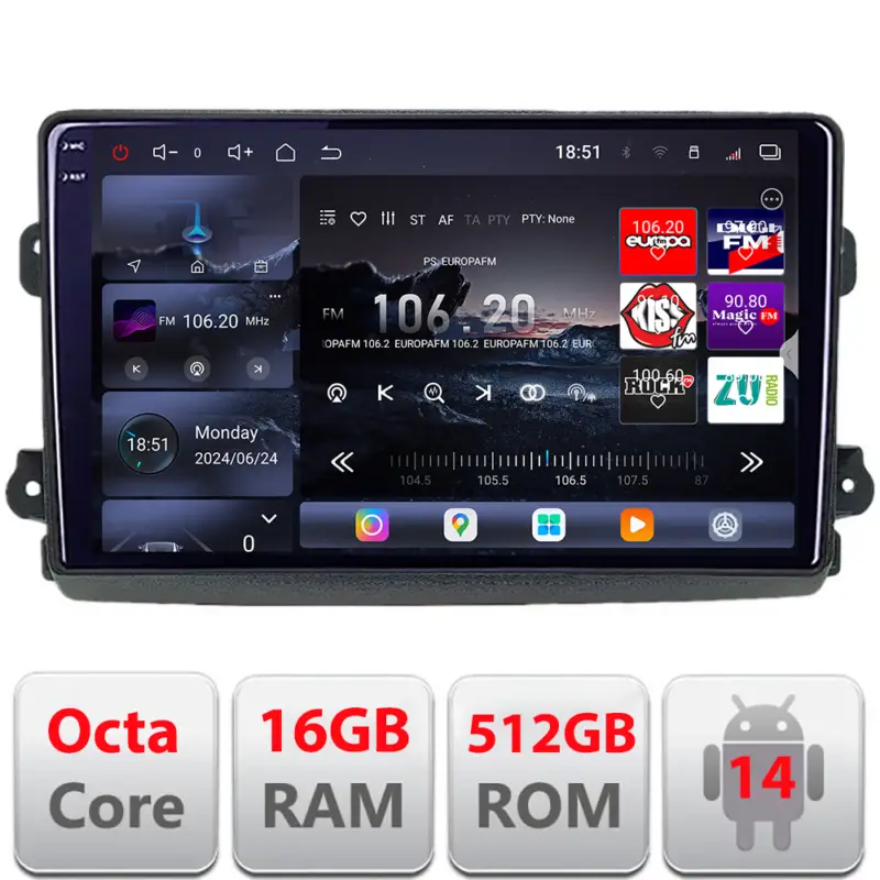 Disponibil imediat Navigație Fiat Ducato 2021+ QLED 2K, 16GB RAM, 512GB, 4G LTE, CarPlay