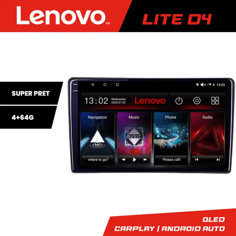 Navigație Android Lenovo QLED 4+64GB pentru VW Passat B5, CarPlay, Android Auto Transport gratuit