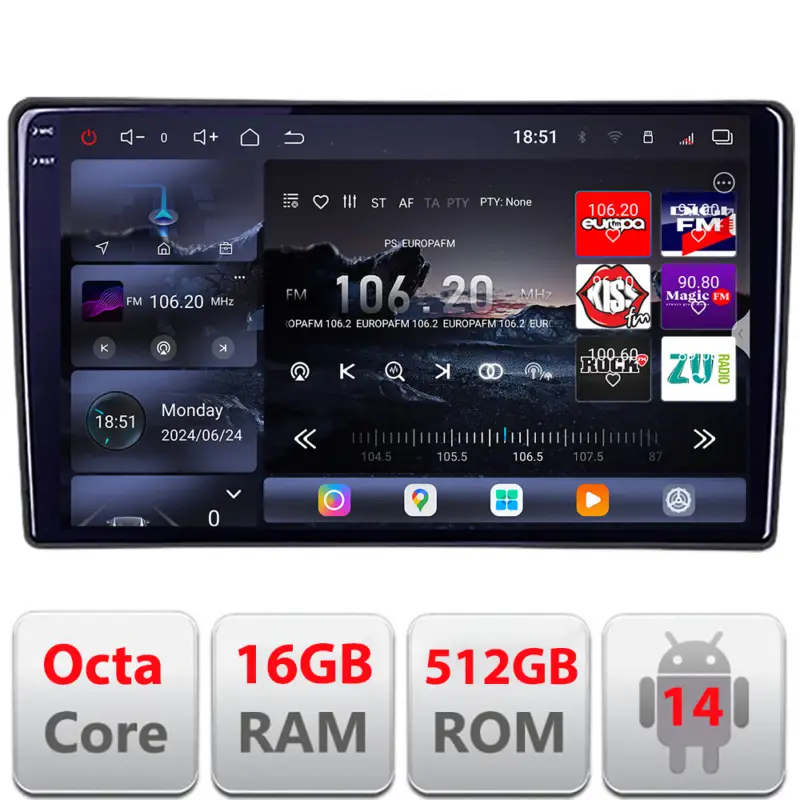 Navigatie auto VW Passat B5 QLED 2K, Octa Core, 16GB RAM, 512GB, 4G Calitate înaltă