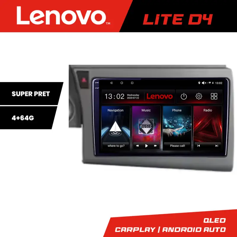 Retur ușor Navigație Audi A6 C6 2004-2010 Lenovo QLED 4+64GB CarPlay Android Auto